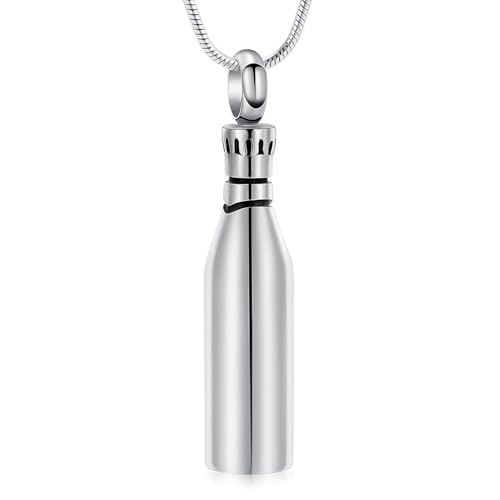 Beer Bottle Urn Necklace for Ashes Bar Cremation Jewelry for Women Men Stainless Steel Memorial Necklaces Ash Pendant for Human Pets Keepsake Jewelry for Loved Ones with Fill Tool - color: C-Silver