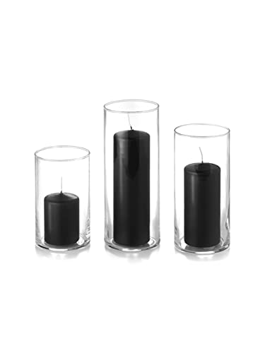 yummi Set of 36 Slim Pillars and Cylinder Vases - Black - color: Black