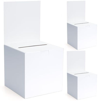 3 Pcs Cardboard Ballot Box, Cardboard Donation Suggestion Box with Slot | 5.9 x 5.9 x 11.8 Inch; White Glossy Raffle Boxes with Removable Header; For Fundraising Collecting Card Voting Contest