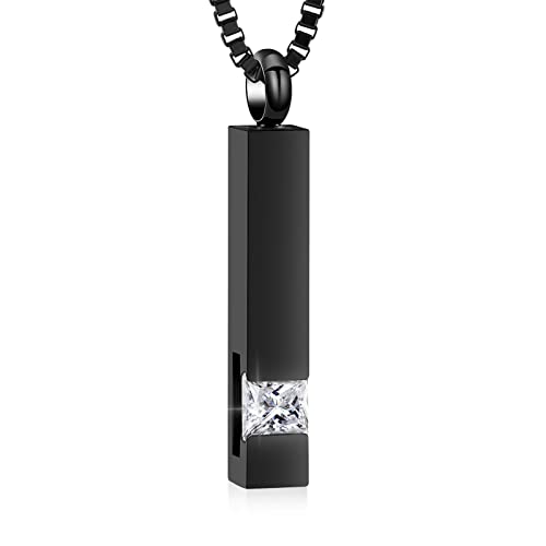 XSMZB Crystal Bar Cremation Urn Jewelry for Ashes Birthstone Cube Memorial Urn Necklace for Women Men Funeral Ashes Keepsake Pendant - color: White