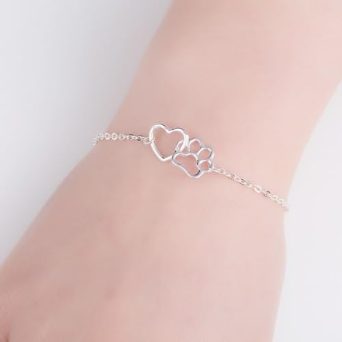 tenghong2021 Cat Dog Puppy Paw Paint Bracelet Memorial Doggy Kitty Animal Forever Love Heart Link Bracelet for Pet Lover - color: Silver