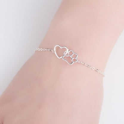 tenghong2021 Cat Dog Puppy Paw Paint Bracelet Memorial Doggy Kitty Animal Forever Love Heart Link Bracelet for Pet Lover - color: Silver