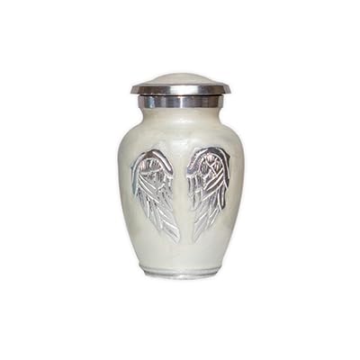 White Angel Wings Funeral Cremation Keepsake Urn with Velvet Bag (Pearl White, Small Personalized) - color: Pearl White, size: Small