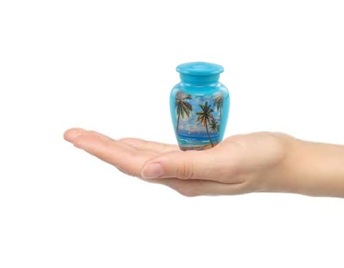 Paradise Beach Keepsake Urn - Hand Painted Miniature Palm Trees Urn with Premium Case & Bag - size: Miniature