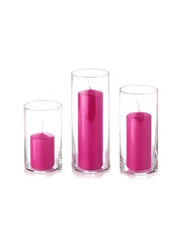 yummi Set of 36 Slim Pillars and Cylinder Vases - Hot Pink - color: Hot Pink
