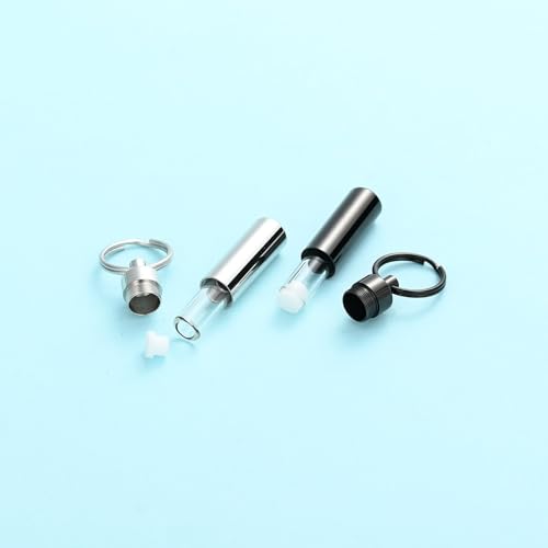 Cylinder Urn Necklace for Ashes with Glass Vials Cremation Jewelry Stainless Steel Ash Holder Keepsake Memorial Jewelry with Fill Tool - color: 2 Pcs Silver/Black Keychain