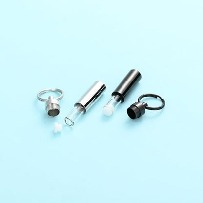 Cylinder Urn Necklace for Ashes with Glass Vials Cremation Jewelry Stainless Steel Ash Holder Keepsake Memorial Jewelry with Fill Tool - color: 2 Pcs Silver/Black Keychain