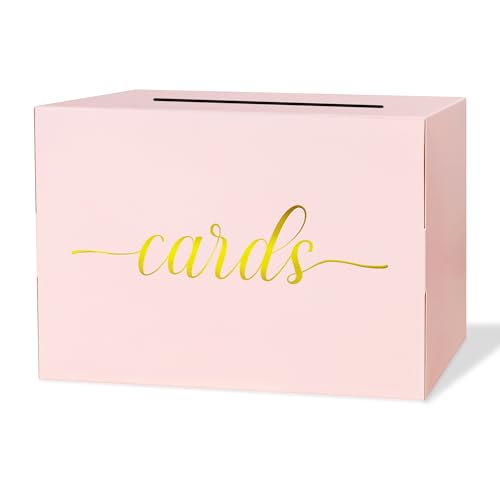 Mulbozy Pink Wedding Card Box, Pink Gift Cards Box Holder with Gold Foil - color: Pink(Gold)
