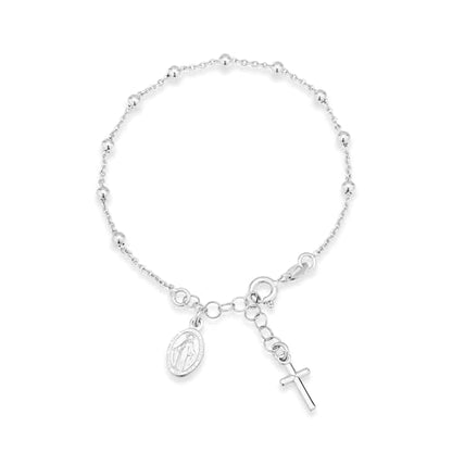 Miabella Italian 925 Sterling Silver Rosary Bead Chain Bracelet for Women | Adjustable Length, Cross Charm, Link Chain, Fine Jewelry, Made in Italy - style: Length 6 to 7 Inch