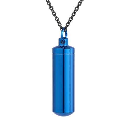 Cremation Jewelry for Ashes Pendant Urn Necklace Cylinder Keepsake Ashes Memorial Jewelry Necklace with Fill Tool Urn Memorial Ash Jewelry - color: Blue