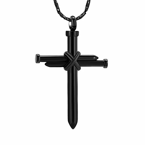Imrsanl Cremation Jewelry Nail Cross Urn Necklace Pendant - color: Black