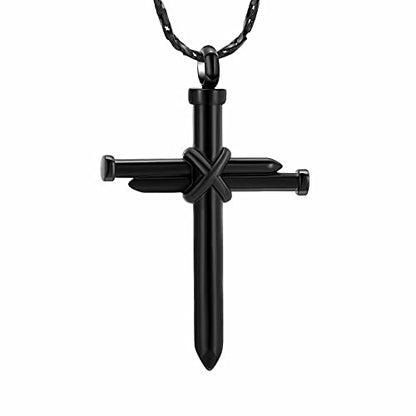 Imrsanl Cremation Jewelry Nail Cross Urn Necklace Pendant - color: Black