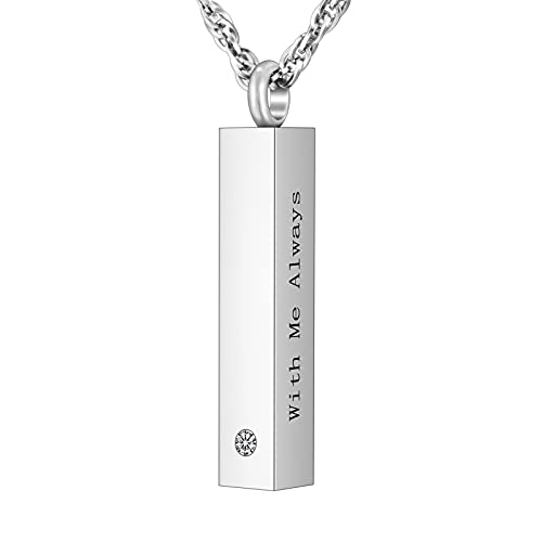 abooxiu Urn Necklace for Ashes Cube Cremation Jewelry for Ashes Minimalist Ashes Necklace Vertical Stainless Steel Memorial Ash Holder - color: Silver, style: Non-engraving