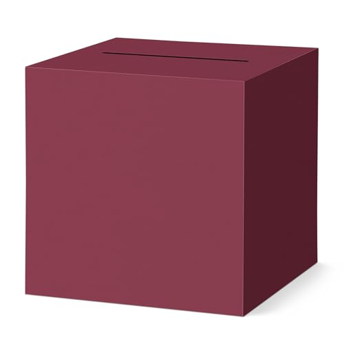 Hooqict Burgundy Card Box with Slot 9.1" Money Gift Card Box for Graduation, Wedding, Reception, Party, Birthday, Retirement, Raffle Box Envelope Ticket Holder - color: Burgundy