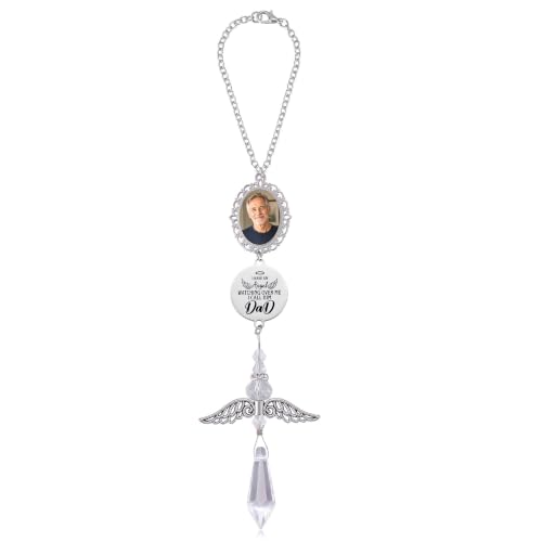 Dad Memorial Car Charm with Photo Frame, Crystal Angel Suncatcher Rearview Mirror Hanging Ornament, Sympathy Bereavement Gifts for Loss of Dad, in Loving Memory Charm - color: Dad