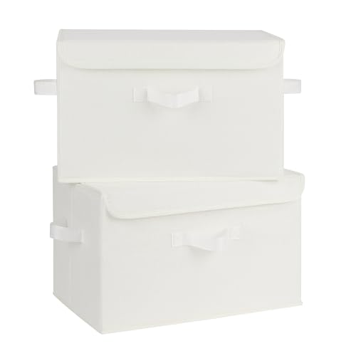 GRANNY SAYS Memory Keepsake Storage Box, Fabric Storage Bins with Lids | Flip-Top Lid, Collapsible, Stackable, 3 Handles, Ideal for Closet Clothes Blanket Toys, Large, Ivory White, 2-Pack - color: Ivory White, size: Large-2 Pack