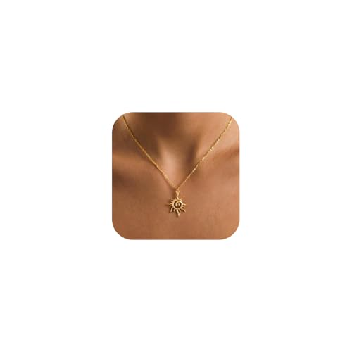 Gold Silver Pendant Necklace for Women, Dainty CZ Jewelry Gift | 14K Gold Silver Plated, Cubic Zirconia Pearl Charm, Trendy Layered Necklace, Adjustable Chain, Waterproof, Hypoallergenic - color: Gold-Spiral Sun
