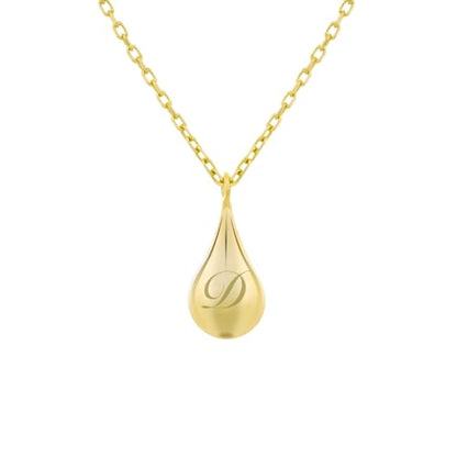 Gold Tear Drop Necklace - 14K Real Gold Urn with Tear Drop Pendant Custom Name, Personalized Funeral Tear Drop Keepsake Jewelry