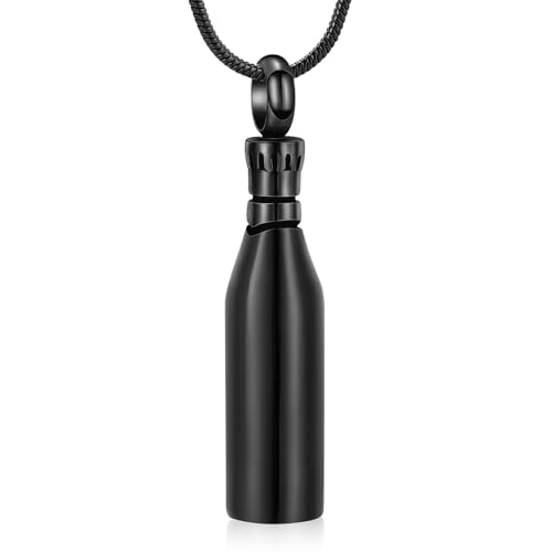 Beer Bottle Urn Necklace for Ashes Bar Cremation Jewelry for Women Men Stainless Steel Memorial Necklaces Ash Pendant for Human Pets Keepsake Jewelry for Loved Ones with Fill Tool - color: C-Black