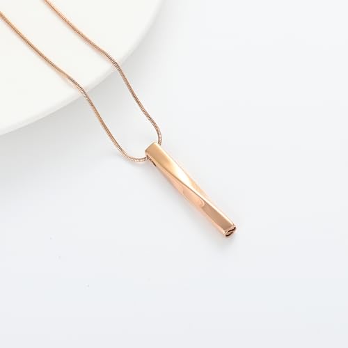 Urn Necklace for Ashes Twist Strip Cremation Jewelry Bar Ashes Necklace Memorial Keepsake Urn Pendant for Women Men Always In My Heart - color: Rose gold-Always