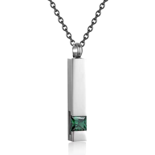 Urn Necklaces for Ashes Stainless Steel Bar Pendant Necklace Cube Memorial Ashes Necklace Crystal Cremation Urn Pendant for Men - color: Silver-green