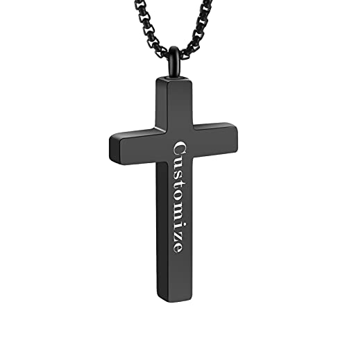 Dletay Cremation Necklace for Ashes Stainless Steel Cross Pendant Urn Necklace Memorial Keepsake Jewelry for Men Women - color: Black-Custom
