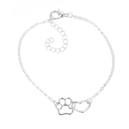 tenghong2021 Cat Dog Puppy Paw Paint Bracelet Memorial Doggy Kitty Animal Forever Love Heart Link Bracelet for Pet Lover - color: Silver
