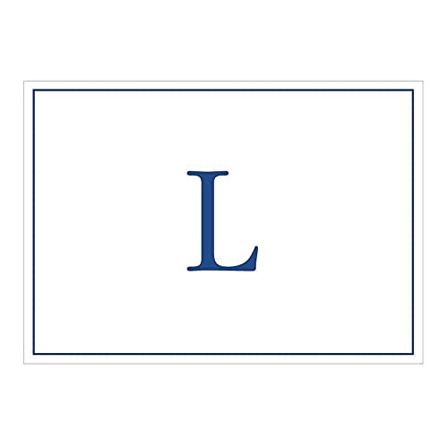 Caspari Navy Embossed Initials Boxed Note Cards in Letter L, 8 Cards & Envelopes - color: Navy L
