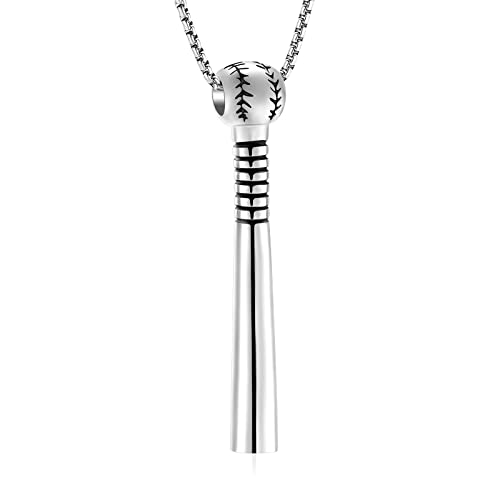 Oinsi Urn Necklace for Ashes Sport Keepsake Jewelry for Women Men Baseball Bat Cremation Urn Necklace Memorial Pendant with Filling Kits - color: Silver