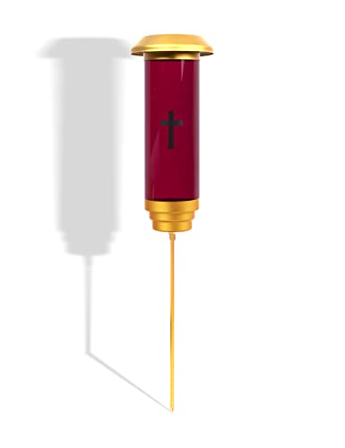 Solar Cross Cemetery Candle Holder and Lamp - Grave Lights for Cemetery, Red Solar Memorial Light for Outdoor Grave Decor
