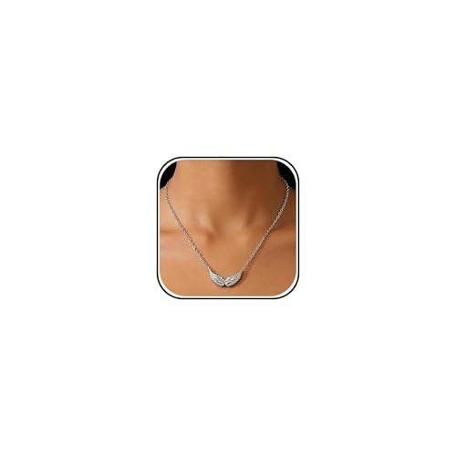 YANCHUN Angel Wings Necklace for Women Silver Gold Plated Pendant Dainty Minimalist Chain Jewelry Guardian Angel Memorial Gift for Mom Anniversary Daily Wear - color: A1:Silver