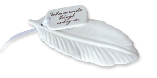Ceramic Feather Ornament - Sympathy Gift to Remember Angels - color: Feathers Are Reminders That