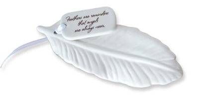 Ceramic Feather Ornament - Sympathy Gift to Remember Angels - color: Feathers Are Reminders That