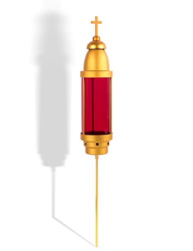 Gold Red Cross Cemetery Light Candle Holder for Grave, Memorial Decoration Lantern