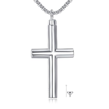 925 Sterling Silver Cross Necklace for Men & Women Crucifix Jesus/Cross Pendant with 22"+2" Stainless Steel Chain Jewelry Gift for Christmas, Father's Day, Mother's Day, Birthday-Gift Box Included - style: C02 Cross Urn