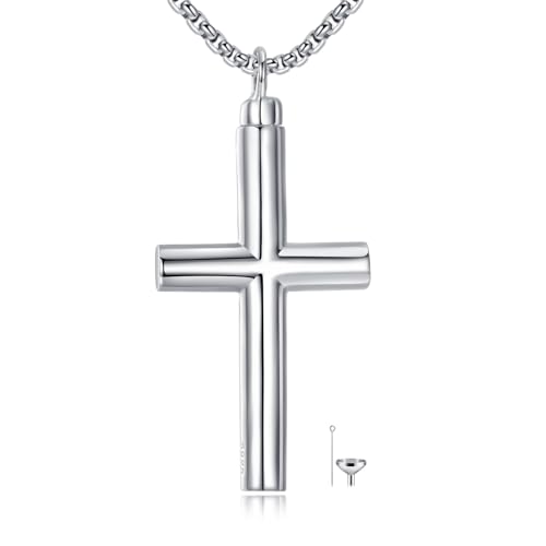 925 Sterling Silver Cross Necklace for Men & Women Crucifix Jesus/Cross Pendant with 22"+2" Stainless Steel Chain Jewelry Gift for Christmas, Father's Day, Mother's Day, Birthday-Gift Box Included - style: C02 Cross Urn