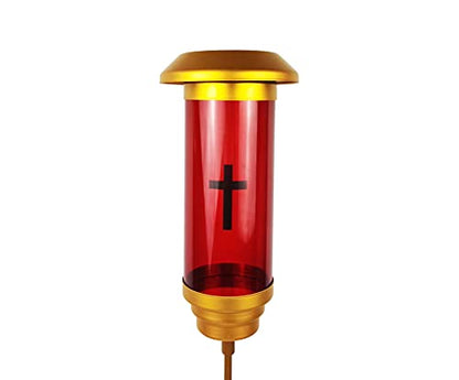Solar Cross Cemetery Candle Holder and Lamp - Grave Lights for Cemetery, Red Solar Memorial Light for Outdoor Grave Decor