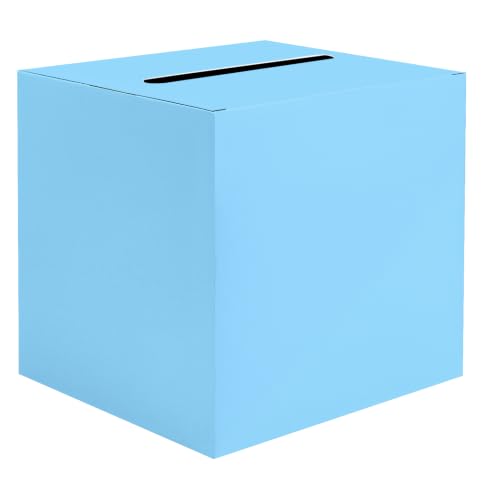 SietDESEO Light Blue Card Box with Slot Money Gift Card Box Holder for Party Wedding Reception Birthday Graduation Bridal Shower Baby Shower Diaper Raffle Box - color: LIGHT BLUE CARD BOX, size: 7.8 X 7.8 X 7.8 INCH
