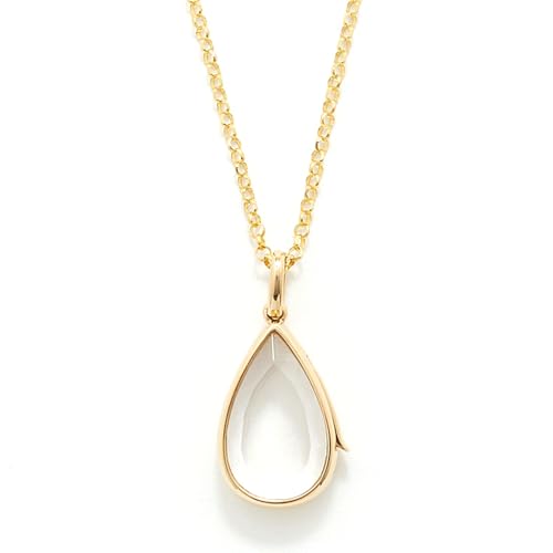 Locket Necklace for Women, 14K Water Drop Gold Photo Lockets that Hold Picture, Floating Memory Glass Locket Necklac with Chain for Personalized Gift