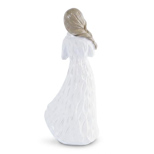 Angel Figurines Guardian Angel Statue Holding Orange Flower Bouquet Elegant White Resin Angel Figurine Hand Painted for Shelf Tabletop Living Room Office Sympathy Gift - color: Orange