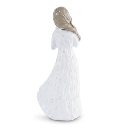 Angel Figurines Guardian Angel Statue Holding Orange Flower Bouquet Elegant White Resin Angel Figurine Hand Painted for Shelf Tabletop Living Room Office Sympathy Gift - color: Orange