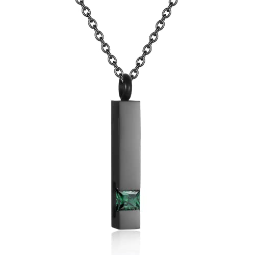 Urn Necklaces for Ashes Stainless Steel Bar Pendant Necklace Cube Memorial Ashes Necklace Crystal Cremation Urn Pendant for Men - color: Black-green