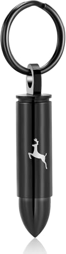 Cremation Jewelry Cylinder Urn Keychain for Ashes for Women Men with Glass Vial Keepsake Ashes Pendant Deer Memorial Jewelry - color: Bullet-Black