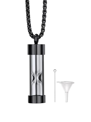 Richsteel Urn Necklaces for Ashes for Women Men Cremation Pendant | Necklace for Ashes Stainless Steel Memorial Jewelry - color: 13-Black Hourglass