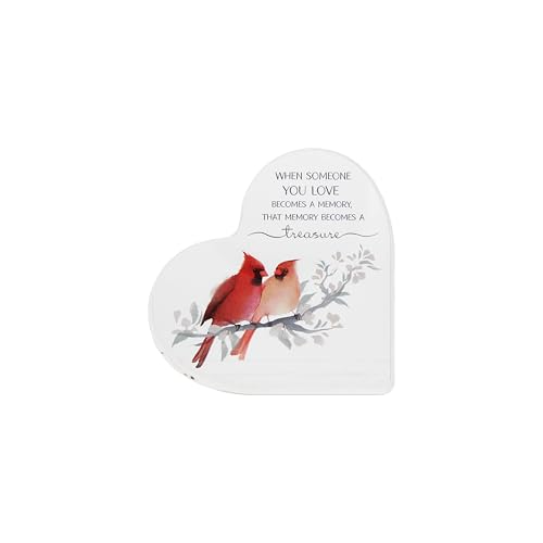 Pavilion Gift Company- Treasure - 3.5" Acrylic Heart Plaque Cardinal Bird Memorial Funeral Grief Bereavement Remembrance Heaven Home Decor