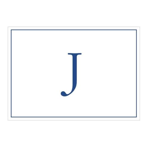 Caspari Embossed Navy Initial-J Blank Notecards, Box of 8 - color: Navy J