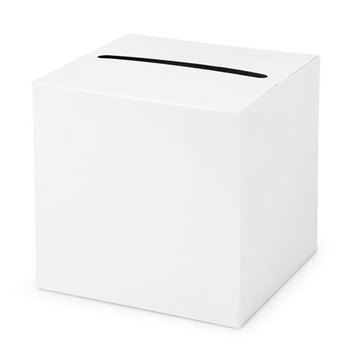 Adecortalk White Gold Card Box Money Box Holder for Wedding Party Reception Birthday Baby Shower Bridal Shower Raffle Ticket Anniversary Graduation Table Centerpiece Decorations, 9'' - color: White