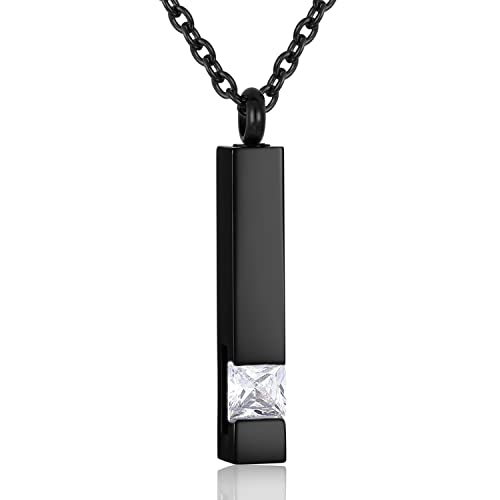 Square Crystal Bar Cremation Urn Necklace Holder for Ashes Stainless Steel Ashes Memorial Keepsake Cremation Jewelry Black Square Zircon Bar Memorial Pendant Necklace for Women Men - color: White