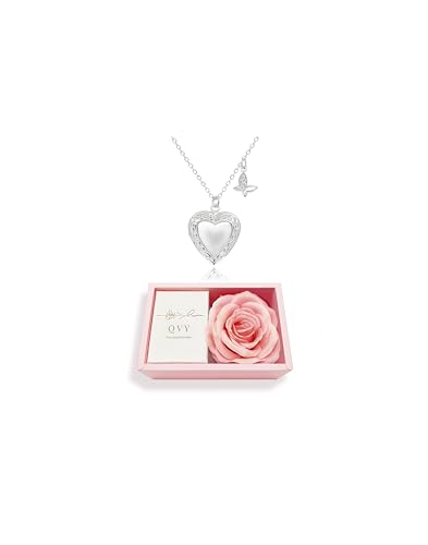 Heart Locket and Butterfly Pendant Necklace for Women Girls • 14K Gold Plated Photo Lockets that Hold Picture Jewelry • Mothers Day Love Gifts Ideas [HN-LK] - color: Silver, style: Rose Gift Box
