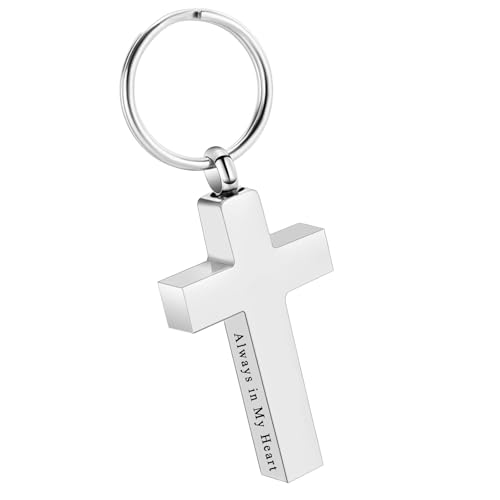 Cross Urn Keychain for Ashes - Cremation Pendant for Men Women - Memorial Jewelry Holder for Human Ashes